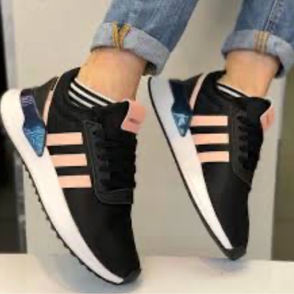 adidas Shoes - Adidas Women's Black and Pink Striped Sneakers